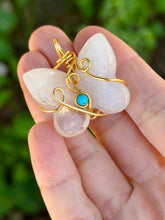 Load image into Gallery viewer, Quartz Butterfly with Turquoise Gem Accent wire wrapped pendant necklace
