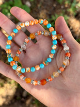 Load image into Gallery viewer, Orange/teal glass beads + orange agate bracelet SET
