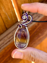 Load image into Gallery viewer, DUO TONED WIRE Rainbow Fluorite pendent wire wrapped pendent
