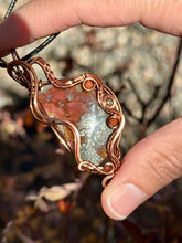 Load image into Gallery viewer, Reserved for Kylie n DESIGNER CAB + DUO TONED WIRE marcasite in agate with goldstone + pyrite inclusions Wire wrapped pendant

