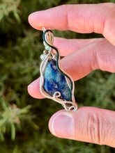 Load image into Gallery viewer, Artisan cab (johari gems) Afghanite with blue kyanite + pyrite gem accents wire wrapped pendant necklace
