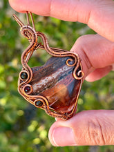 Load image into Gallery viewer, Artisan stone (positive rocks) red river jasper with tiger eye + garnet  gem accent wire wrapped pendant necklace
