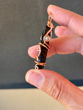 Load image into Gallery viewer, Black aura quartz with blue kyanite gem accent wire wrapped mini pendant necklace
