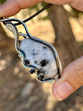 Load image into Gallery viewer, RESERVED FOR CASSANDRA H DUO TONED WIRE WHITE BUFFALO TURQUOISE with gem inclusions Wire wrapped pendent necklace

