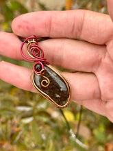 Load image into Gallery viewer, Eudialyte with obsidian gem accent wire wrapped pendant necklace
