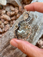Load image into Gallery viewer, Pyrite with obsidian gem accent wire wrapped pendant necklace
