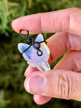 Load image into Gallery viewer, Opalite mini wolf head with amethyst gem accent wire wrapped pendant necklace
