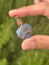 Load image into Gallery viewer, Blue quartz with sodalite gem accent heart mini wire wrapped pendant necklace
