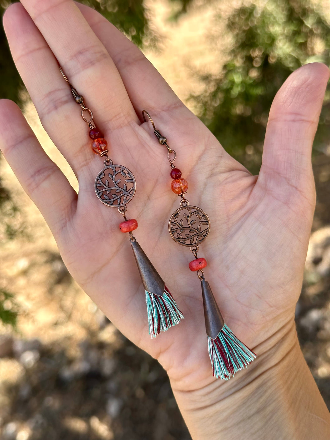 Red agate leaf earrings