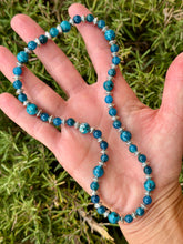 Load image into Gallery viewer, Blue apatite + blue (dyed) kiwi jasper 16” beaded stretchy necklace
