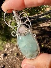 Load image into Gallery viewer, Reserved for Colleen t aquamarine with Rose quartz gem inclusion Wire Wrapped Pendent Necklace

