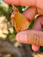 Load image into Gallery viewer, Orange agate with  sunstone gem accent wire wrapped pendant necklace
