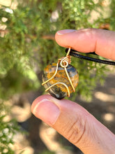 Load image into Gallery viewer, Bumblebee jasper mini heart wire wrapped pendant necklace
