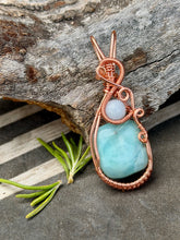 Load image into Gallery viewer, Larimar with aquamarine gem accent wire wrapped mini pendant
