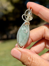 Load image into Gallery viewer, Aquamarine with peach moonstone gem accents wire wrapped pendant necklace
