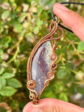 Load image into Gallery viewer, ARTISAN CAB (Ibrahim Opic) Indonesian Red Moss Agate with strawberry quartz + garnet inclusions wire wrapped pendant talisman necklace
