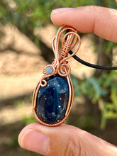 Load image into Gallery viewer, RESERVED FOR REBECCA D Blue Leland Obsidian with Aquamarine Inclusion Wire Wrapped Pendent Necklace
