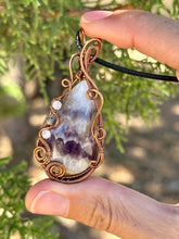 Load image into Gallery viewer, ARTISAN CAB (Flintstone studio) Chevron Dream Amethyst with moonstone + Iolite inclusions wire wrapped pendant talisman necklace
