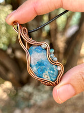 Load image into Gallery viewer, Azurite with gem inclusions Wire wrapped pendent necklace
