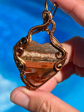Load image into Gallery viewer, Artisan stone (positive rocks) red river jasper with tiger eye + garnet  gem accent wire wrapped pendant necklace
