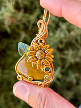 Load image into Gallery viewer, Yellow Mookaite with moss agate + green aventurine gem accents wire wrapped pendant necklace
