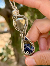 Load image into Gallery viewer, Apache gold with sodalite double wire wrapped pendant necklace
