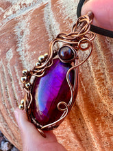 Load image into Gallery viewer, Reserved for Denise s Magenta Enhanced Lab with super 7 inclusions Wire Wrapped Pendent Necklace
