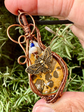 Load image into Gallery viewer, Reserved for Brandi t Tiger Skin Jasper with Lapis Lazuli Gem Inclusions Wire Wrapped Pendent Necklace

