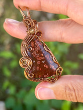 Load image into Gallery viewer, Artisan cab (positive rock) red river jasper with citrine + garnet gem accents wire wrapped pendant necklace
