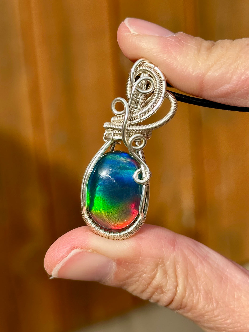 DESIGNER STONE Aurora Opal Wire wrapped pendant