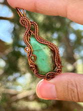 Load image into Gallery viewer, Chrysoprase with rhodochrosite gem accents wire wrapped pendant necklace
