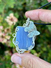 Load image into Gallery viewer, Reserved for Denise a Blue Lace Agate with Gem inclusions Wire wrapped pendent necklace
