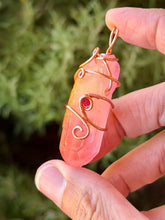 Load image into Gallery viewer, Sunset aura quartz with carnelian gem accent mini wire wrapped pendant necklace
