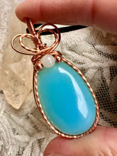 Load image into Gallery viewer, Reserved for Trish s Blue Chalcedony with Moonstone Gem Inclusions Wire Wrapped Pendent Necklace
