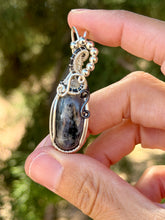 Load image into Gallery viewer, Iolite with labradorite gem accent wire wrapped pendant necklace
