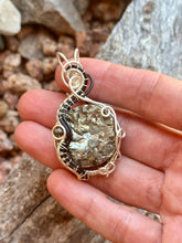 Load image into Gallery viewer, Pyrite with obsidian gem accent wire wrapped pendant necklace
