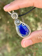 Load image into Gallery viewer, Lapis lazuli with labradorite gem accent wire wrapped pendant necklace

