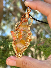 Load image into Gallery viewer, ARTISAN cab (positive rocks) Orange tube agate with carnelian and sunstone inclusions wire wrapped pendant talisman necklace
