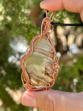Load image into Gallery viewer, ARTISAN CAB (Ibrahim Opic) Mexican Green Onyx with peridot + hematite inclusions wire wrapped pendant talisman necklace

