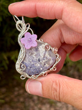 Load image into Gallery viewer, Purple morado opal with amethyst + strawberry quartz gem accents wire wrapped pendant necklace
