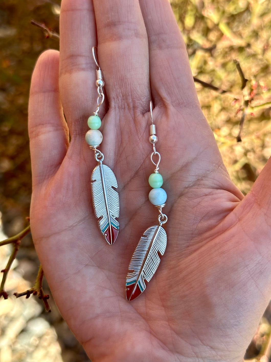 Sky turquoise feather earrings