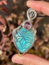 Load image into Gallery viewer, DESIGNER CAB CARVED labradorite with super 7 inclusions Wire wrapped pendant
