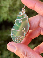 Load image into Gallery viewer, Green agate slice with fluorite gem accent wire wrapped pendant necklace
