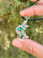 Load image into Gallery viewer, Sea sediment jasper moon with turquoise gem accent wire wrapped pendant necklace
