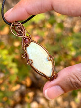 Load image into Gallery viewer, Lemon chrysoprase with ruby gem accent wire wrapped pendant necklace
