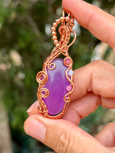Load image into Gallery viewer, Purple onyx with pink agate + opalite gem accents wire wrapped pendant necklace
