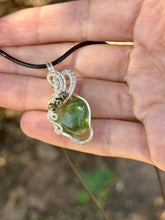Load image into Gallery viewer, Reserved for Jennifer m Mini Green fluorite heart with pyrite gem inclusions Wire wrapped pendent necklace
