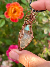 Load image into Gallery viewer, Labradorite + Libyan desert glass double wire wrapped pendant necklace
