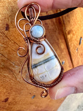 Load image into Gallery viewer, Reserved for Sonja c Picasso Jasper with Aquamarine inclusion Wire Wrapped Pendent Necklace
