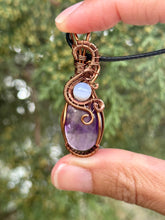 Load image into Gallery viewer, Trapiche Amethyst with Blue chalcedony gem accents wire wrapped pendant necklace
